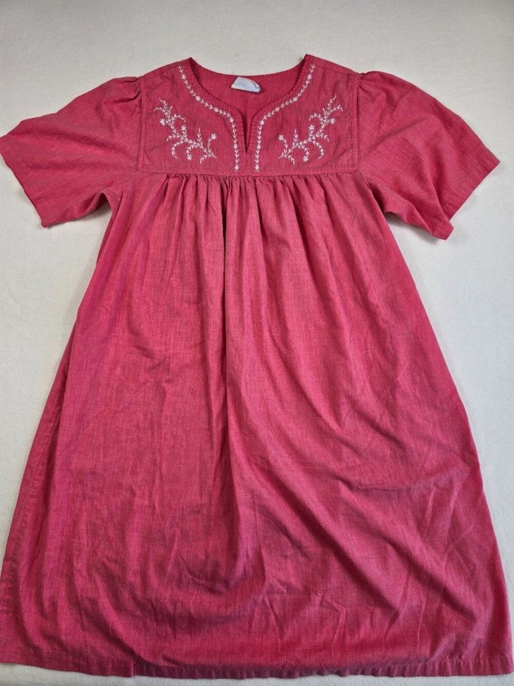 Vintage National Womens Medium Embroidered Pink Short-Sleeve Dress Cotton Blend
